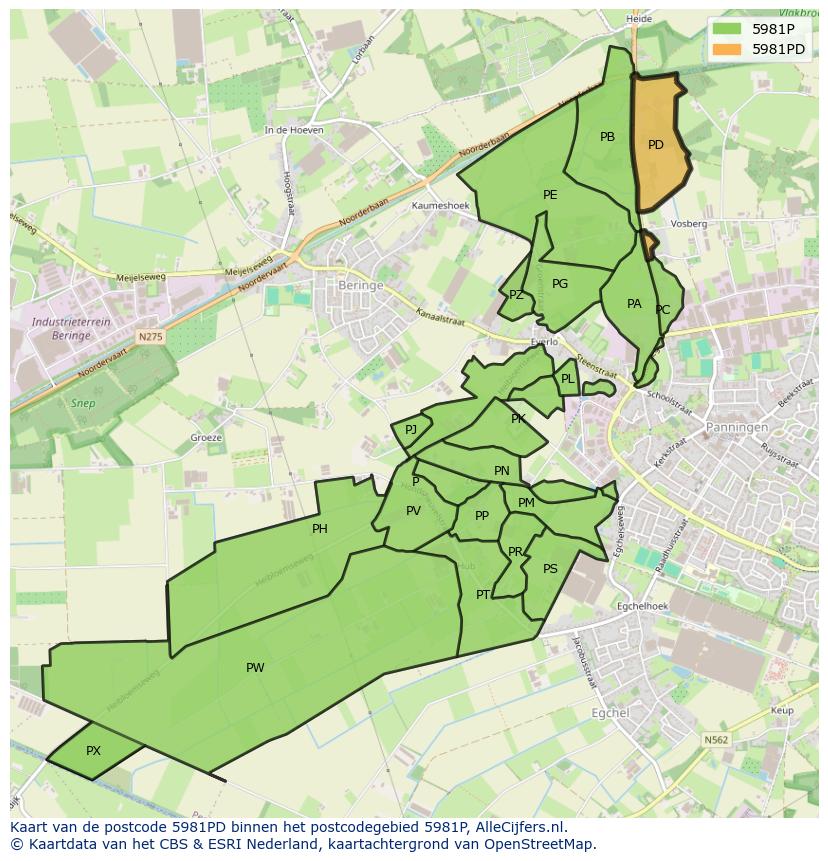Afbeelding van het postcodegebied 5981 PD op de kaart.