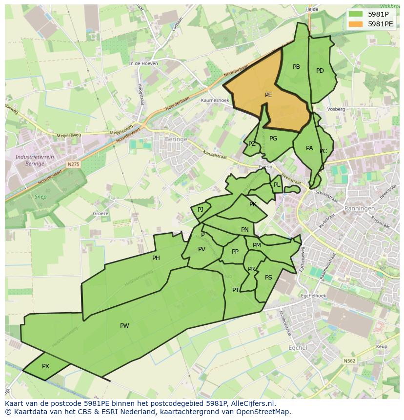 Afbeelding van het postcodegebied 5981 PE op de kaart.