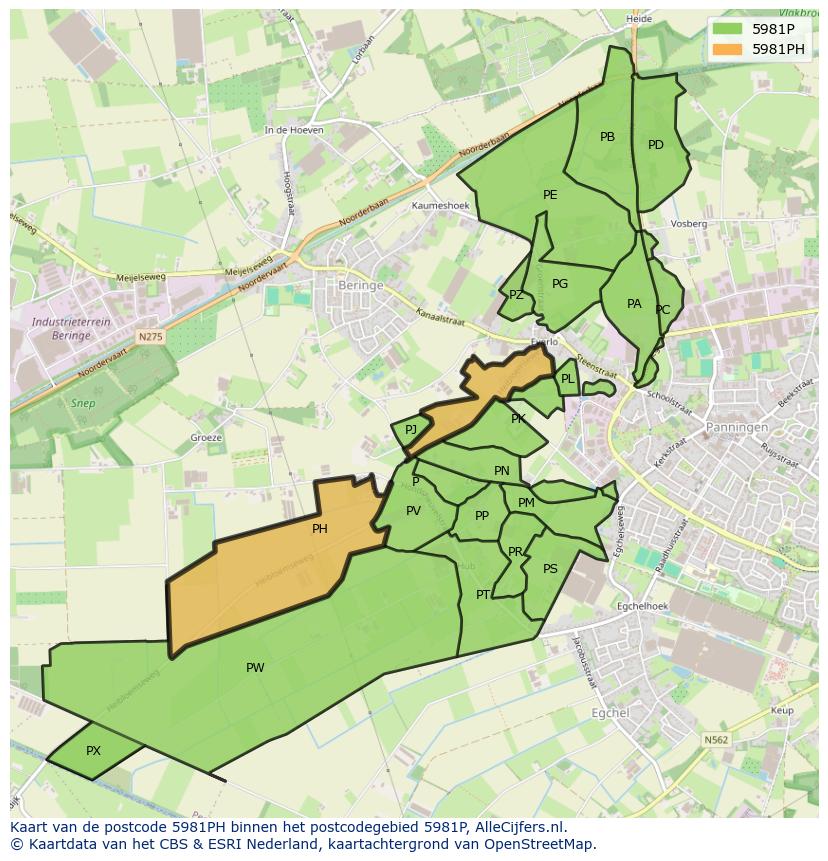 Afbeelding van het postcodegebied 5981 PH op de kaart.