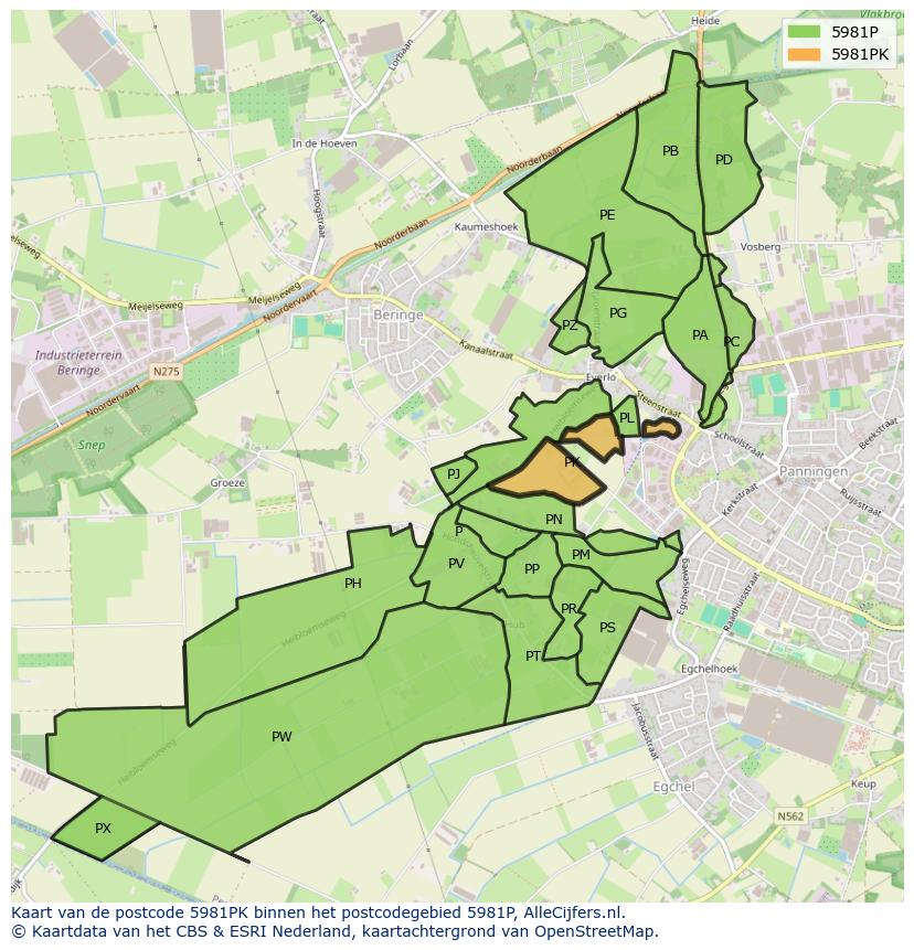 Afbeelding van het postcodegebied 5981 PK op de kaart.