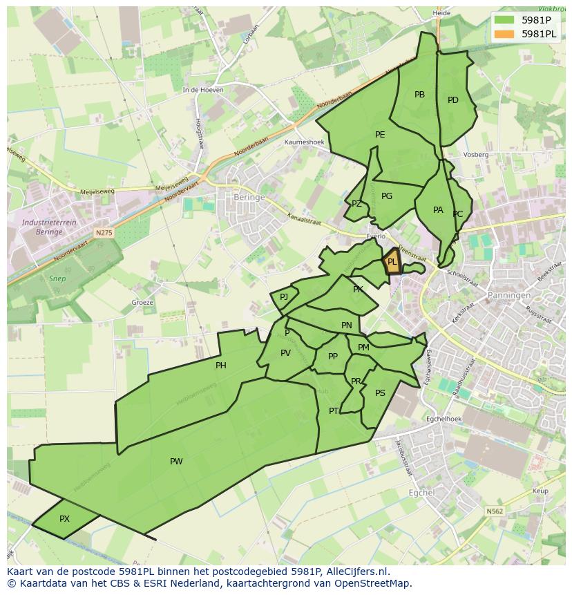 Afbeelding van het postcodegebied 5981 PL op de kaart.