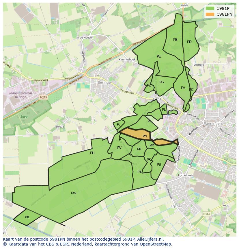 Afbeelding van het postcodegebied 5981 PN op de kaart.
