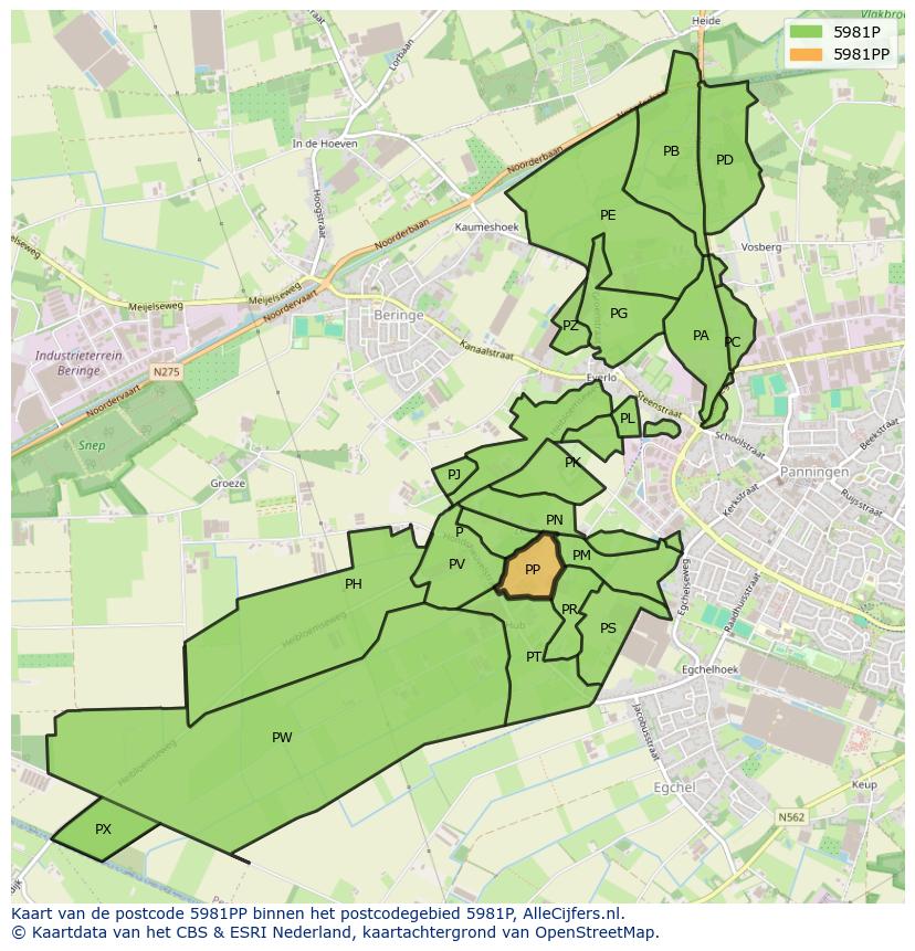 Afbeelding van het postcodegebied 5981 PP op de kaart.