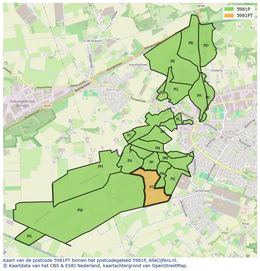 Afbeelding van het postcodegebied 5981 PT op de kaart.