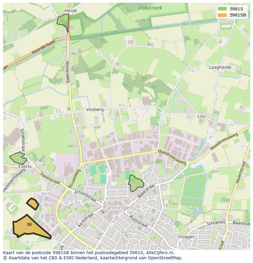 Afbeelding van het postcodegebied 5981 SB op de kaart.