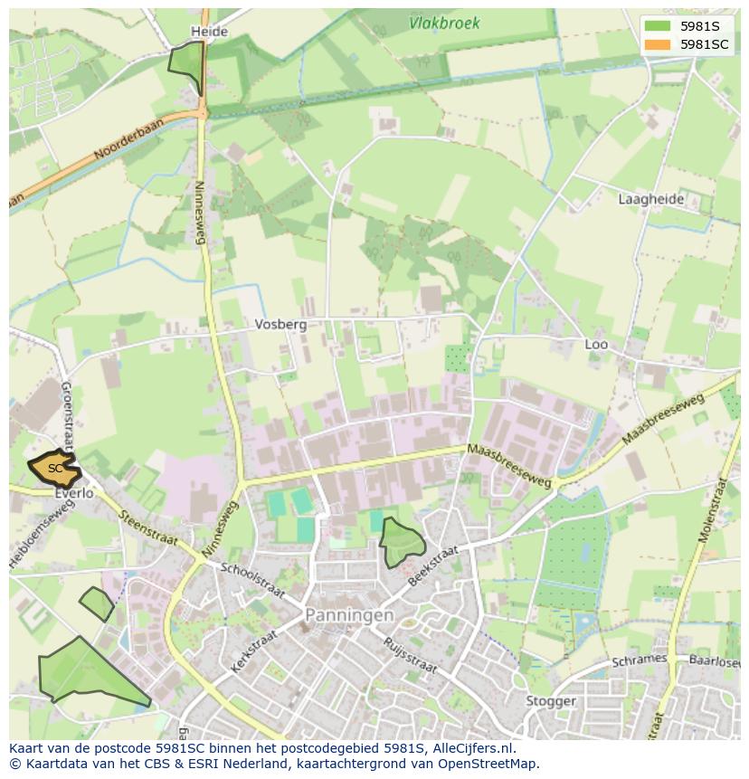 Afbeelding van het postcodegebied 5981 SC op de kaart.