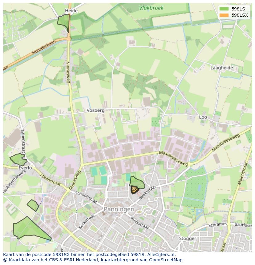 Afbeelding van het postcodegebied 5981 SX op de kaart.