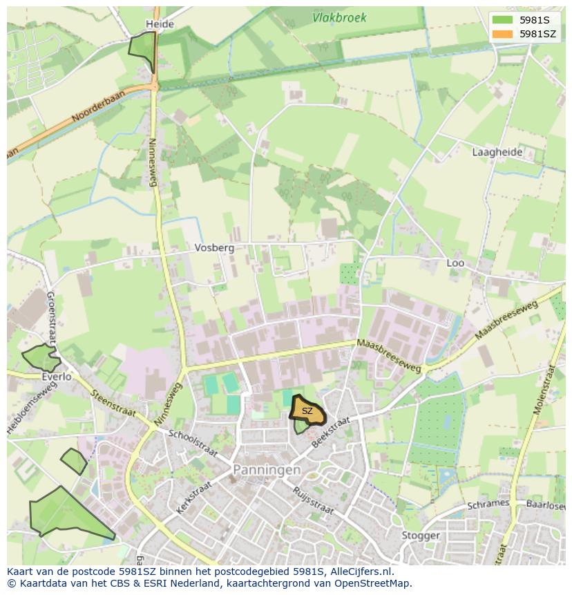 Afbeelding van het postcodegebied 5981 SZ op de kaart.
