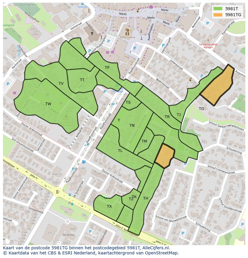 Afbeelding van het postcodegebied 5981 TG op de kaart.