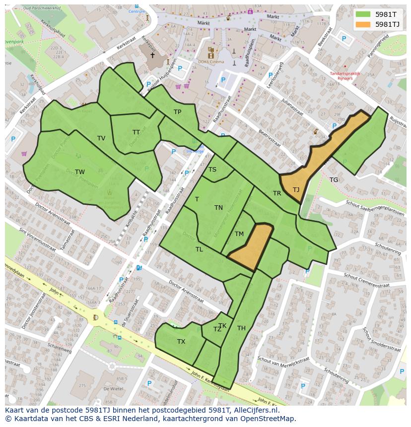 Afbeelding van het postcodegebied 5981 TJ op de kaart.