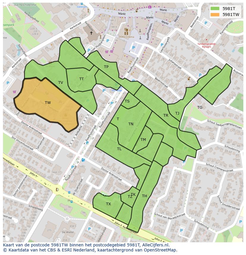 Afbeelding van het postcodegebied 5981 TW op de kaart.