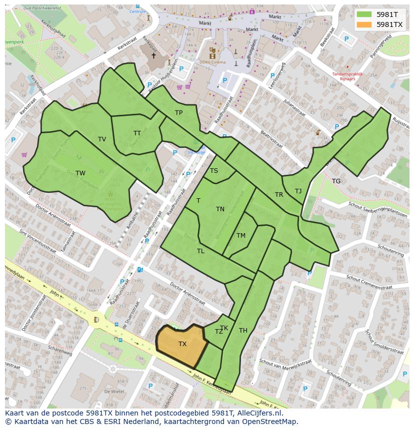 Afbeelding van het postcodegebied 5981 TX op de kaart.
