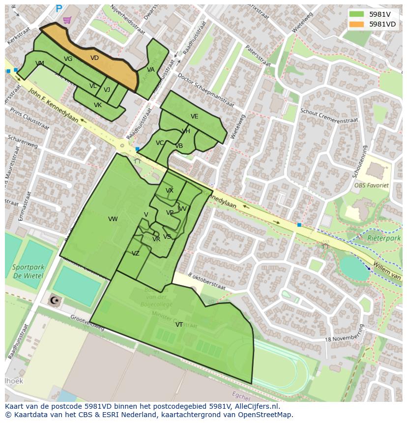 Afbeelding van het postcodegebied 5981 VD op de kaart.