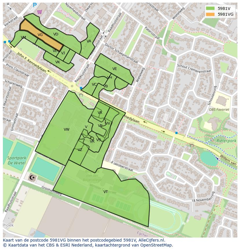 Afbeelding van het postcodegebied 5981 VG op de kaart.