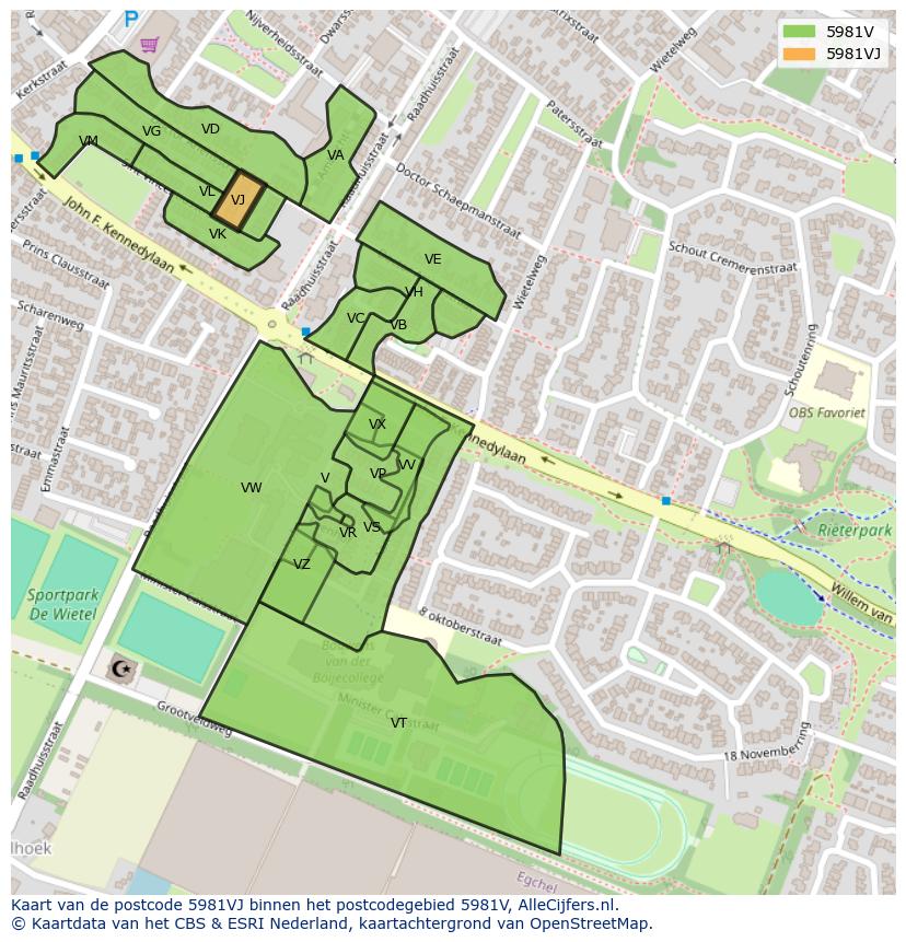 Afbeelding van het postcodegebied 5981 VJ op de kaart.