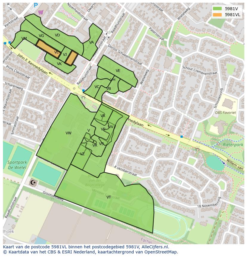 Afbeelding van het postcodegebied 5981 VL op de kaart.