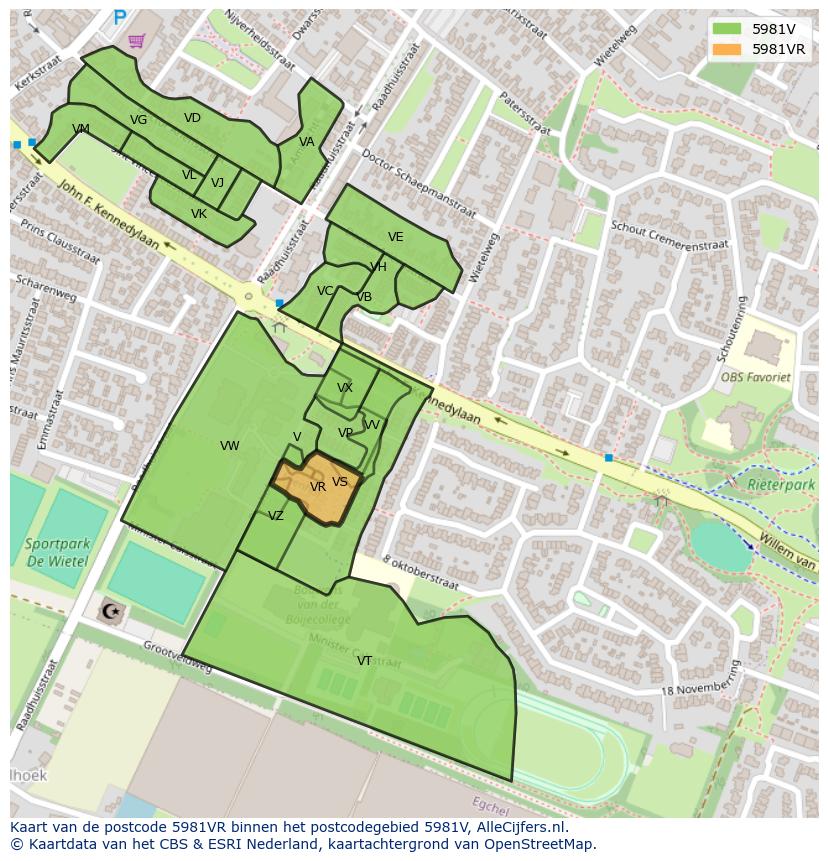 Afbeelding van het postcodegebied 5981 VR op de kaart.