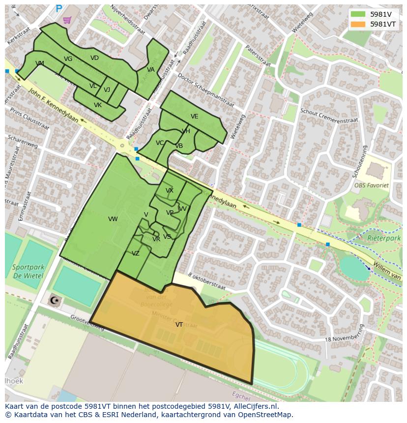 Afbeelding van het postcodegebied 5981 VT op de kaart.
