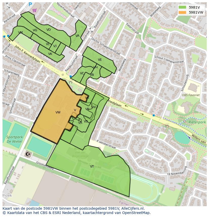 Afbeelding van het postcodegebied 5981 VW op de kaart.