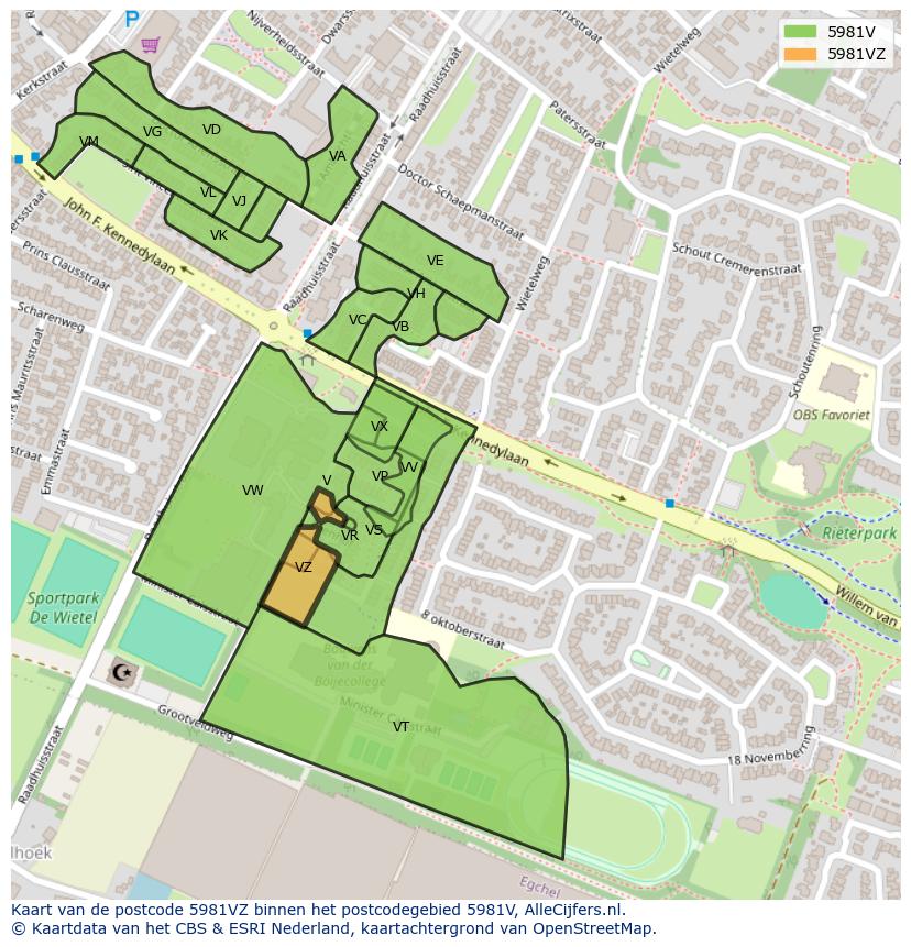 Afbeelding van het postcodegebied 5981 VZ op de kaart.