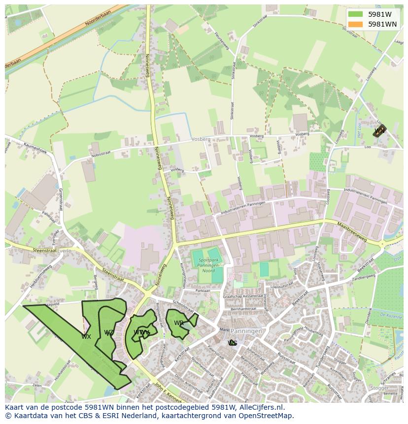 Afbeelding van het postcodegebied 5981 WN op de kaart.