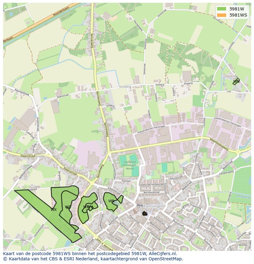 Afbeelding van het postcodegebied 5981 WS op de kaart.
