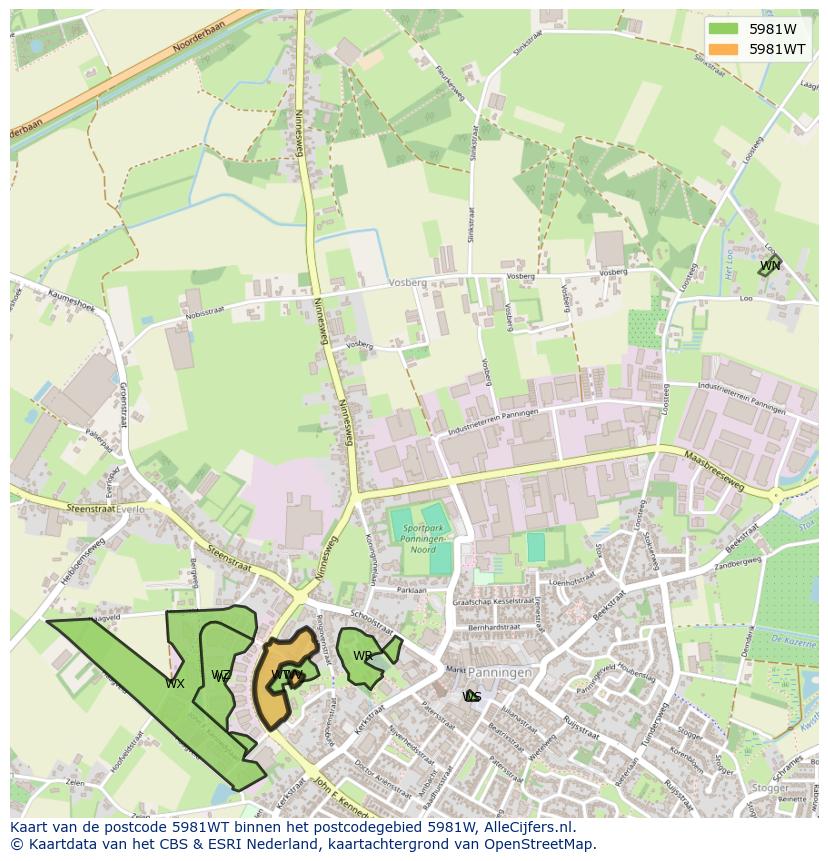 Afbeelding van het postcodegebied 5981 WT op de kaart.