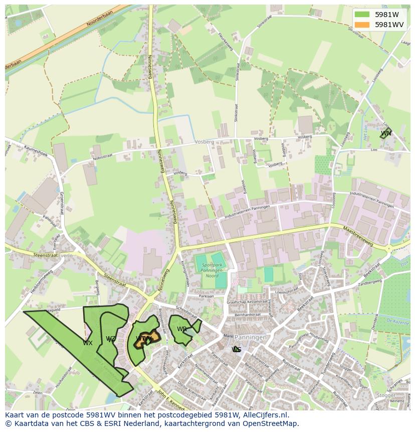 Afbeelding van het postcodegebied 5981 WV op de kaart.