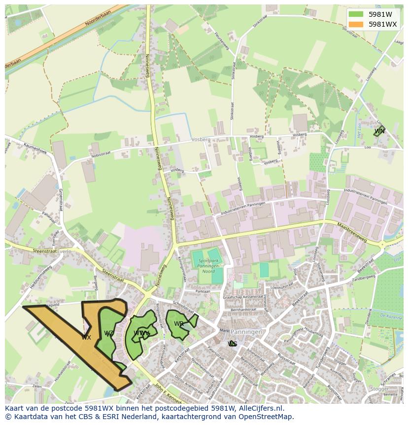 Afbeelding van het postcodegebied 5981 WX op de kaart.