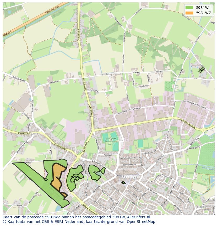 Afbeelding van het postcodegebied 5981 WZ op de kaart.