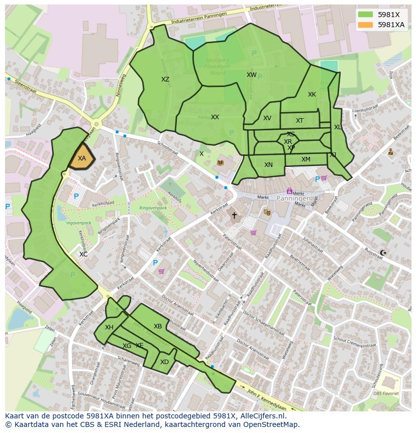 Afbeelding van het postcodegebied 5981 XA op de kaart.