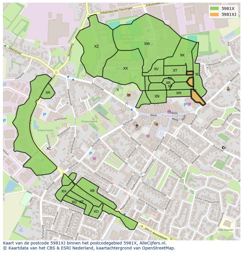 Afbeelding van het postcodegebied 5981 XJ op de kaart.