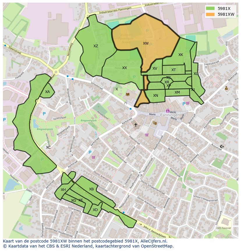Afbeelding van het postcodegebied 5981 XW op de kaart.