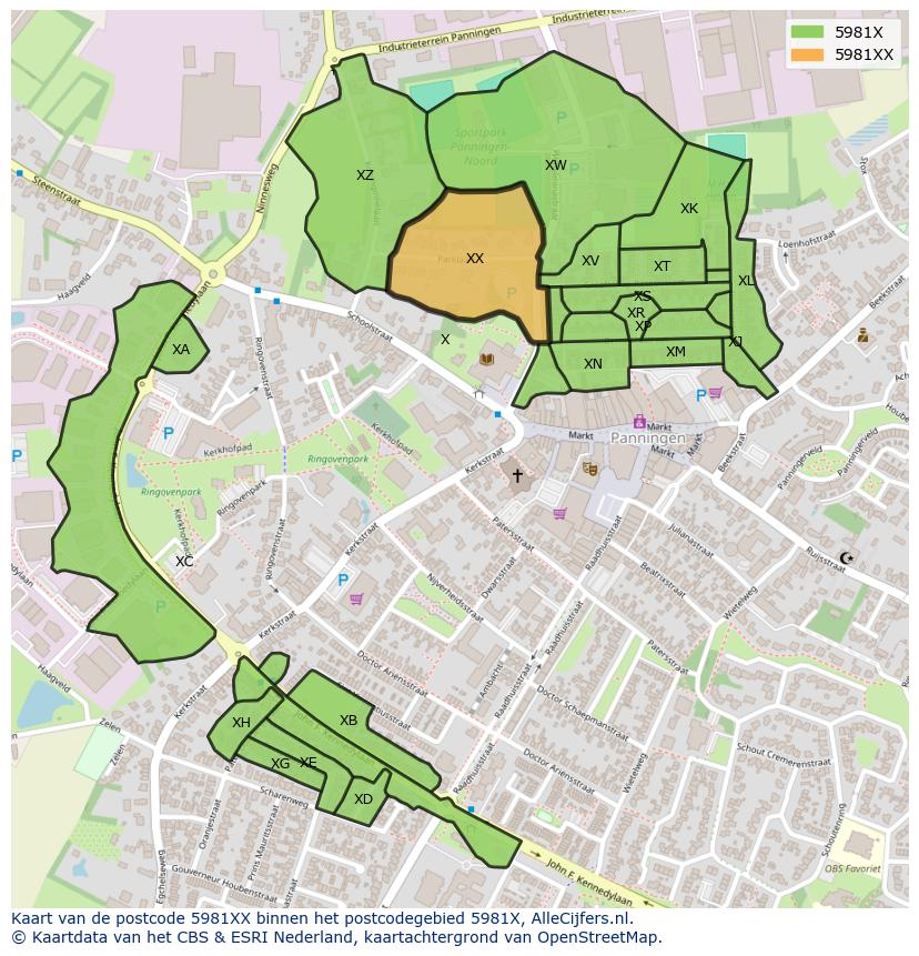 Afbeelding van het postcodegebied 5981 XX op de kaart.