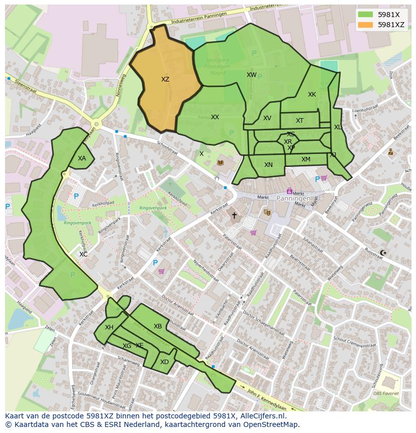 Afbeelding van het postcodegebied 5981 XZ op de kaart.