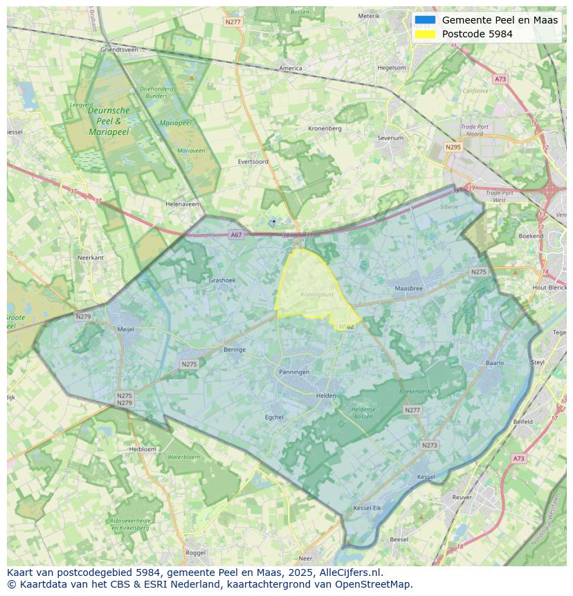 Afbeelding van het postcodegebied 5984 op de kaart.