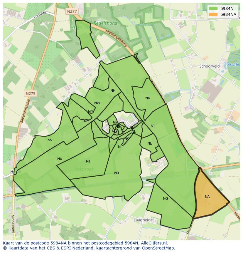 Afbeelding van het postcodegebied 5984 NA op de kaart.