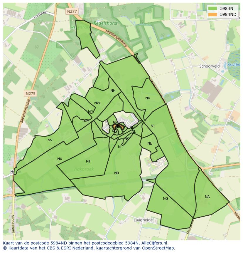 Afbeelding van het postcodegebied 5984 ND op de kaart.
