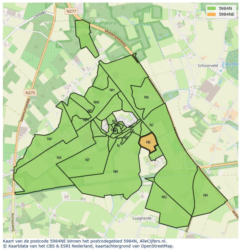 Afbeelding van het postcodegebied 5984 NE op de kaart.