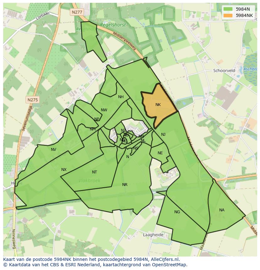 Afbeelding van het postcodegebied 5984 NK op de kaart.