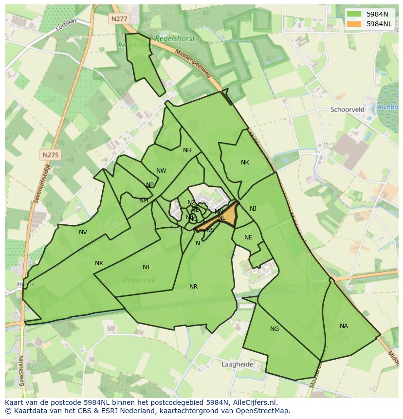 Afbeelding van het postcodegebied 5984 NL op de kaart.