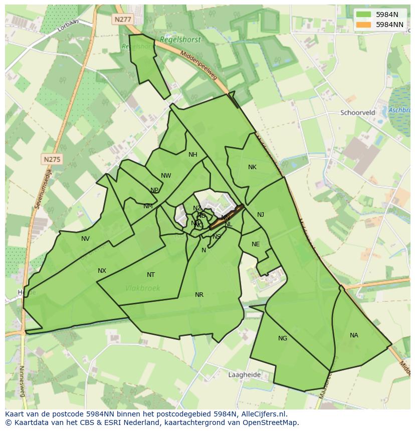 Afbeelding van het postcodegebied 5984 NN op de kaart.