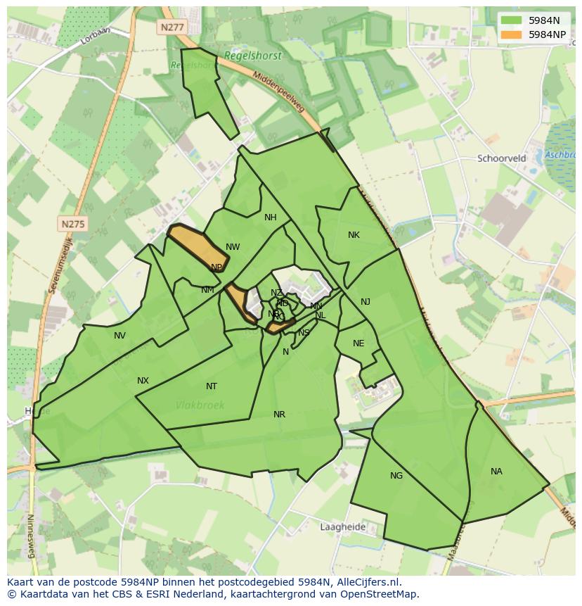 Afbeelding van het postcodegebied 5984 NP op de kaart.