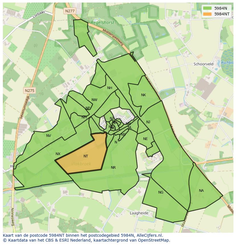 Afbeelding van het postcodegebied 5984 NT op de kaart.