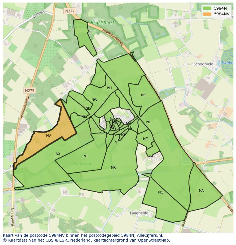 Afbeelding van het postcodegebied 5984 NV op de kaart.