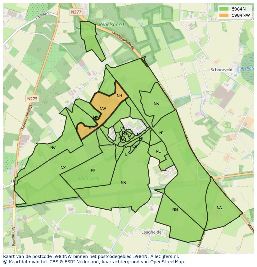 Afbeelding van het postcodegebied 5984 NW op de kaart.
