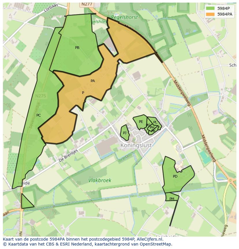 Afbeelding van het postcodegebied 5984 PA op de kaart.