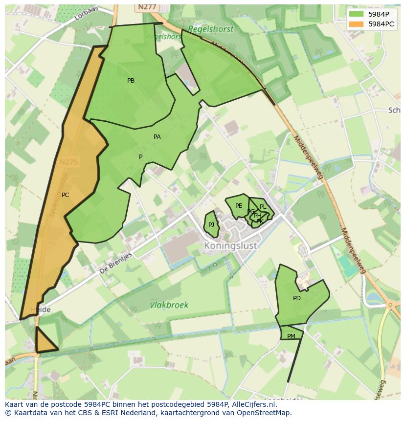 Afbeelding van het postcodegebied 5984 PC op de kaart.