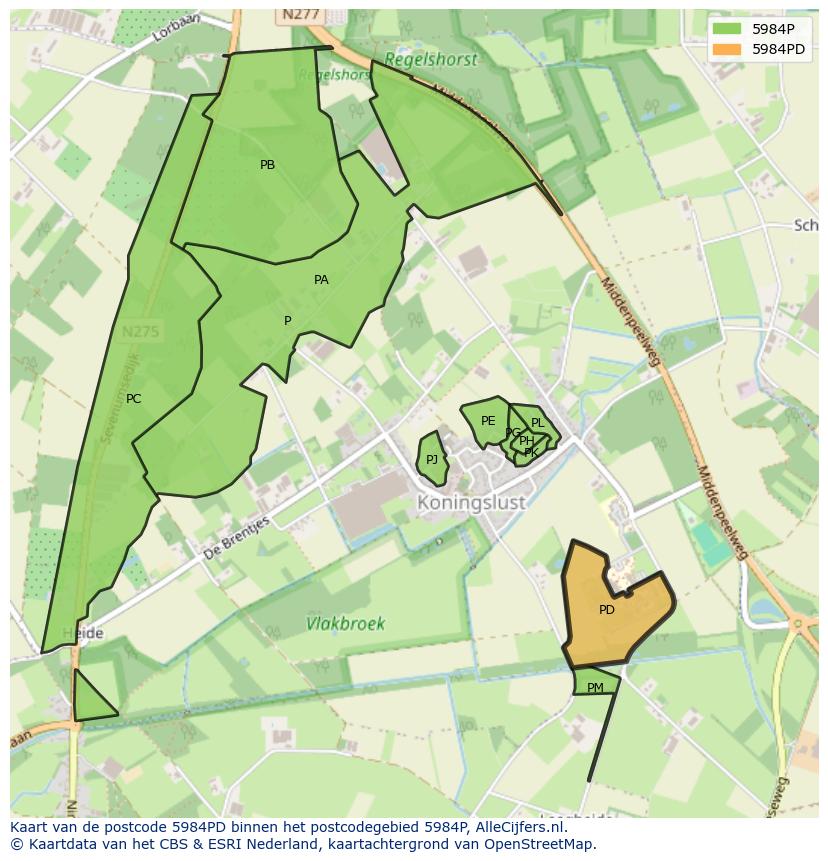 Afbeelding van het postcodegebied 5984 PD op de kaart.