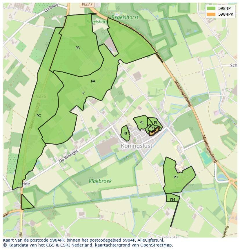 Afbeelding van het postcodegebied 5984 PK op de kaart.